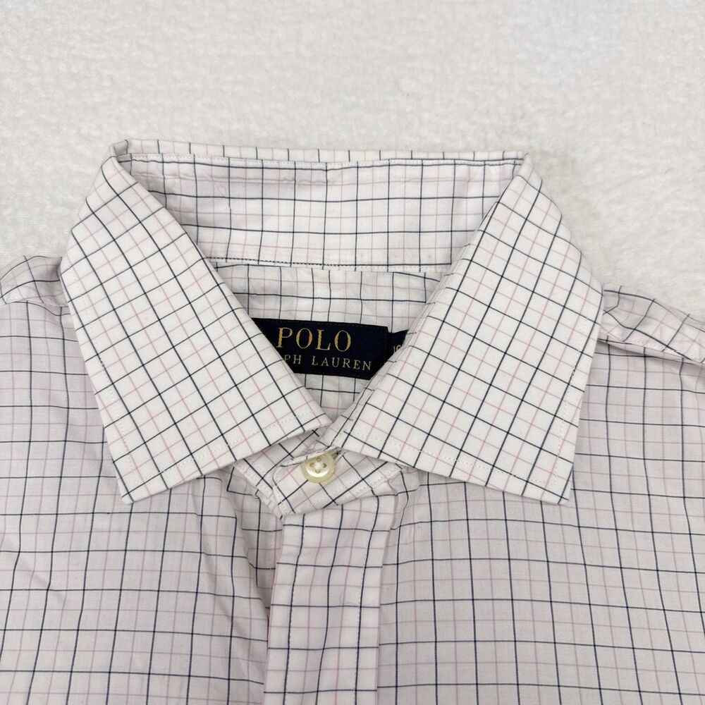 Polo Ralph Lauren Dress Shirt Men’s Size 16 / 33 White Pink Checks Career Office - Picture 3 of 8
